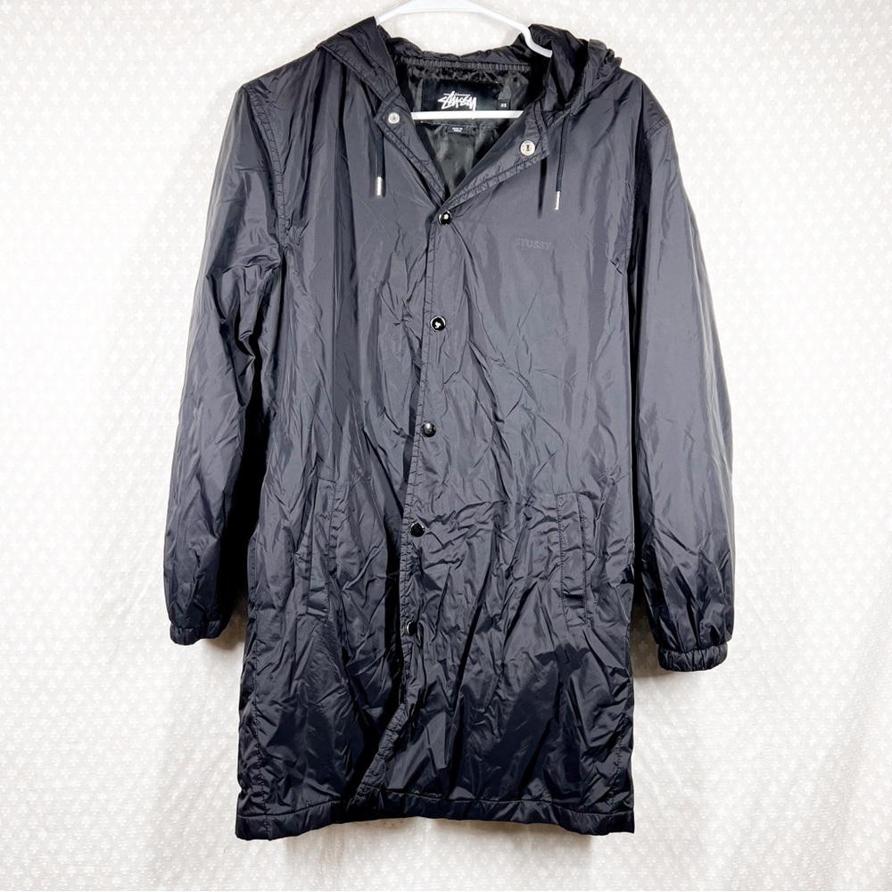 Stussy Black Long Lined Windbreaker Hooded Jacket